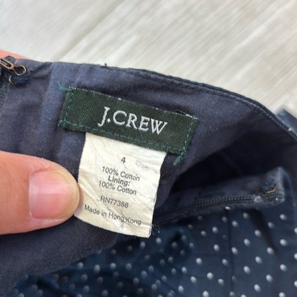 J. Crew Navy Blue Midi Skirt with White Polka Dots & Pink Trim size 4 - Picture 6 of 8